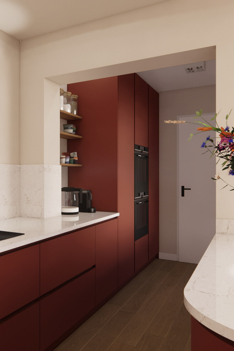 Terracotta keuken, doorkijk koffiehoek | Ontwerpstudio Nanaa