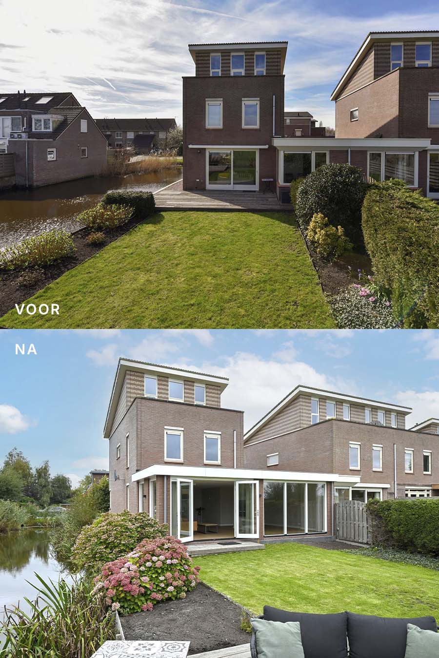 Voor en na van een uitbouw achtergevel | Ontwerpstudio Nanaa