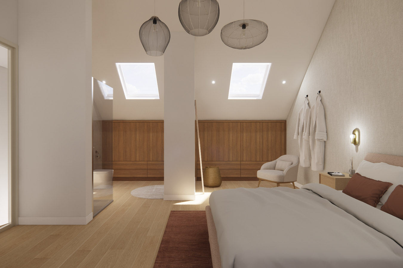 Ontwerp luxe zolderslaapkamer met badkamer | Ontwerpstudio Nanaa