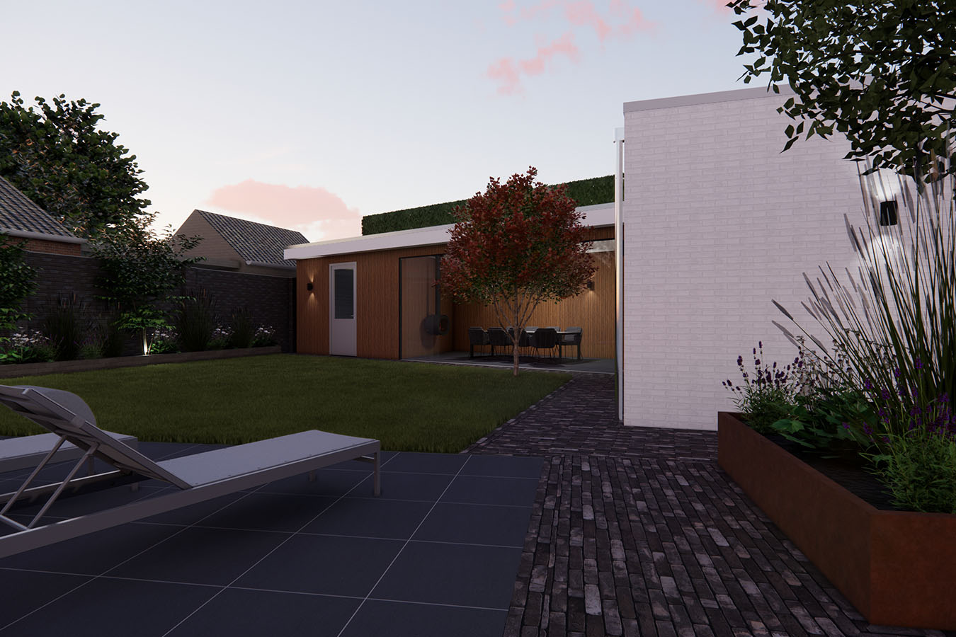 Modern tuinontwerp aan praktijkruimte | Ontwerpstudio Nanaa