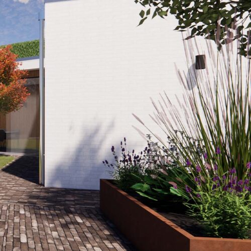 Modern tuinontwerp aan praktijkruimte | Ontwerpstudio Nanaa