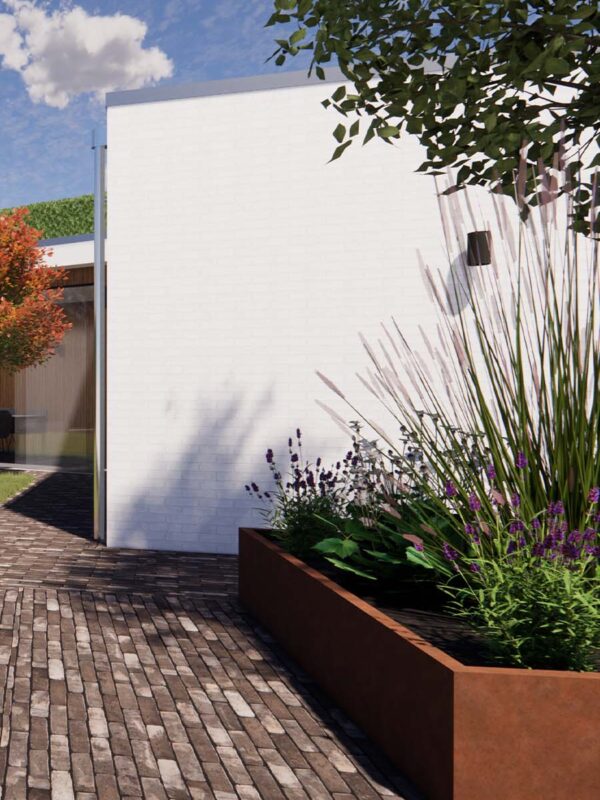 Modern tuinontwerp aan praktijkruimte | Ontwerpstudio Nanaa