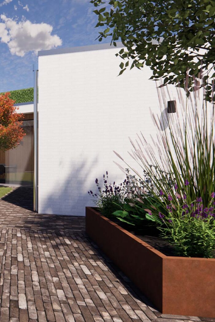 Modern tuinontwerp aan praktijkruimte | Ontwerpstudio Nanaa