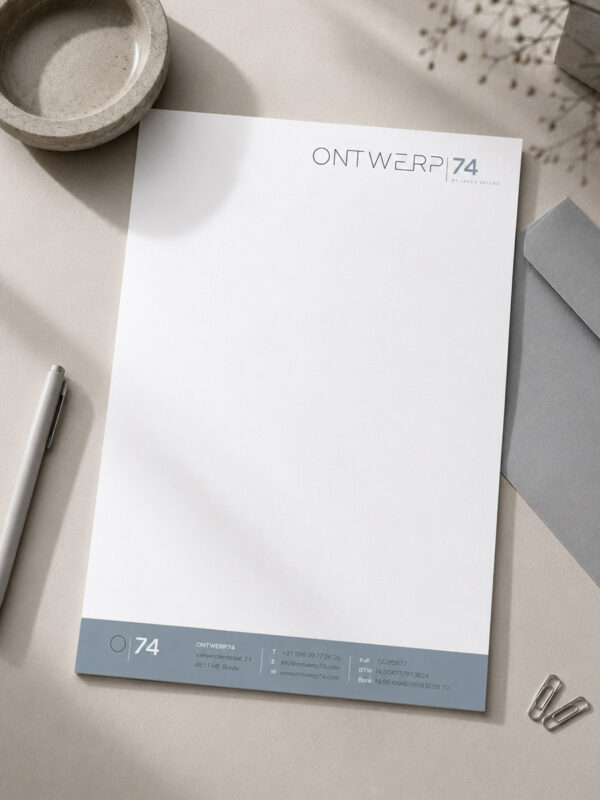 Branding briefpapier interieurarchitect Ontwerp74 | Ontwerpstudio Nanaa