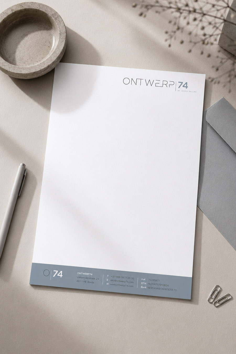 Branding briefpapier interieurarchitect Ontwerp74 | Ontwerpstudio Nanaa